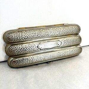 Collectible Edwin Cigar Co. NY Antique 3 Cigar Silver Hammered Metal Case Holder